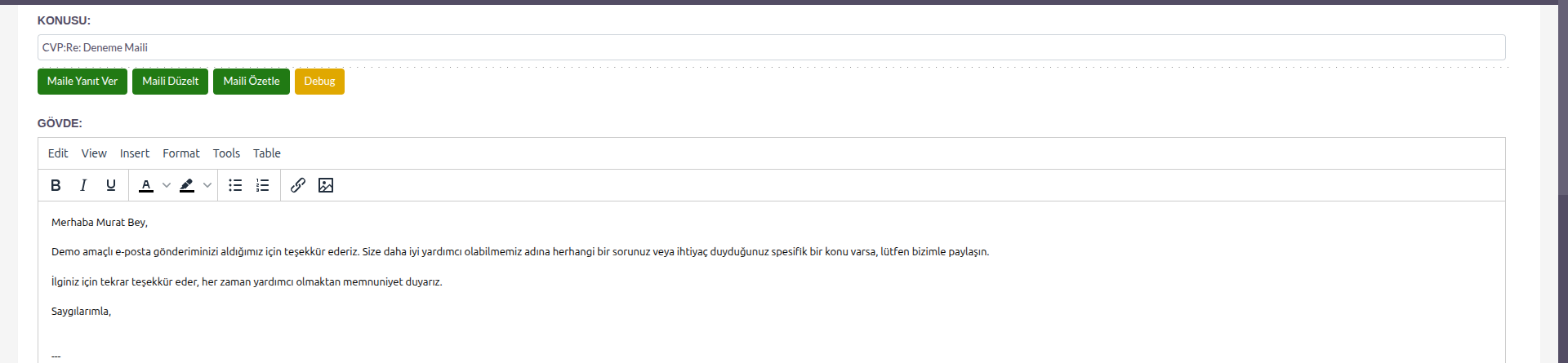SuiteCRM AI Mail Düzeltme Sonrası